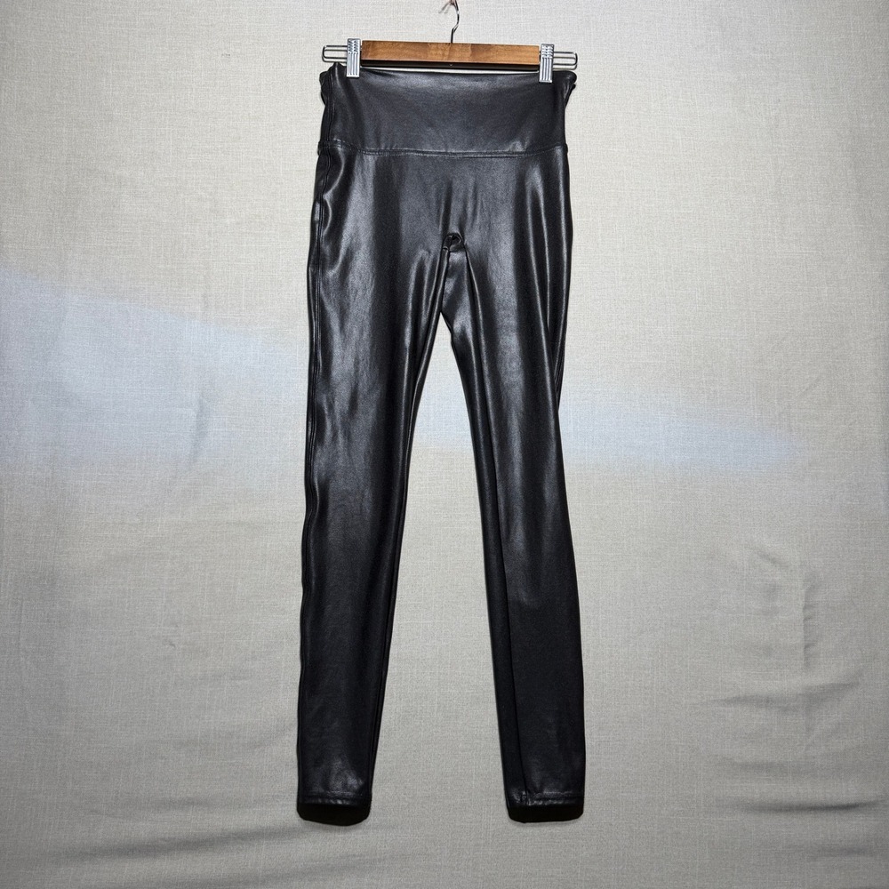 Spanx Leggings Women Medium Black Faux Leather High Rise Shaping Slim Fit 6775